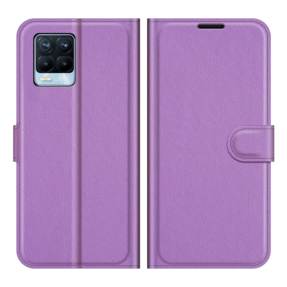 עבור Realme 8 כיסוי ארנק / ספר עשוי מעור בצבע סגול עם חריצים לכרטיסי אשראי