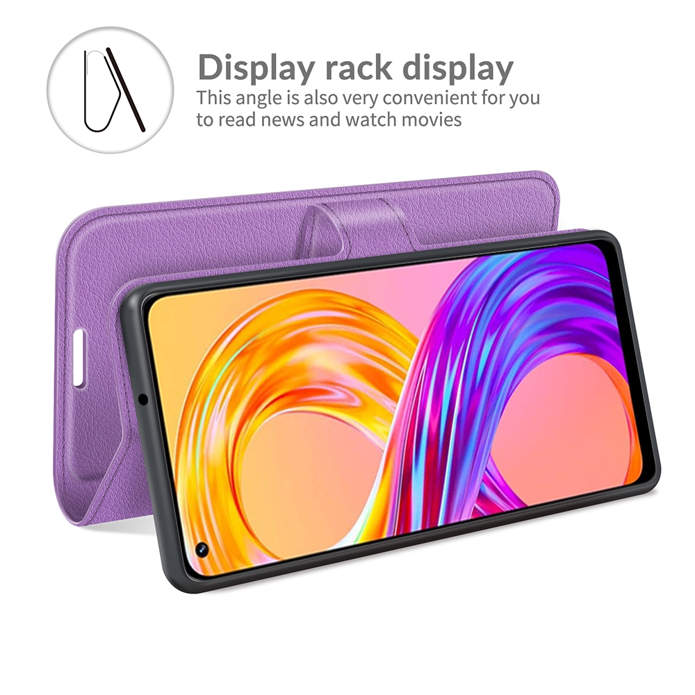עבור Realme 8 כיסוי ארנק / ספר עשוי מעור בצבע סגול עם חריצים לכרטיסי אשראי