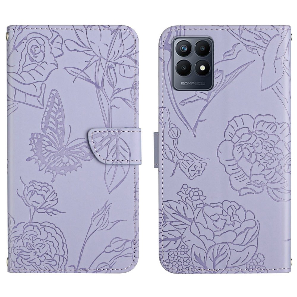 עבור Realme Narzo 50 כיסוי ארנק / ספר עשוי מעור בצבע סגול עם חריצים לכרטיסי אשראי