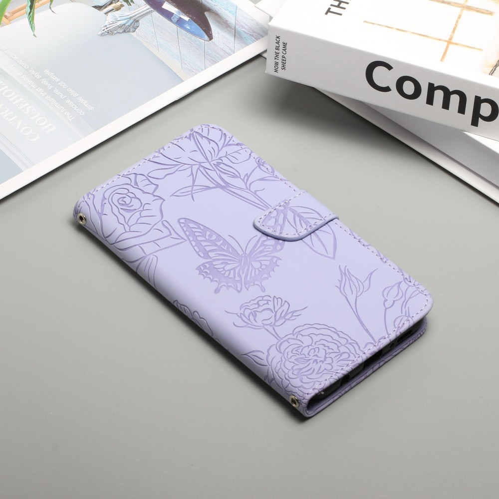 עבור Samsung Galaxy A10s כיסוי ארנק / ספר עשוי מעור בצבע סגול עם חריצים לכרטיסי אשראי