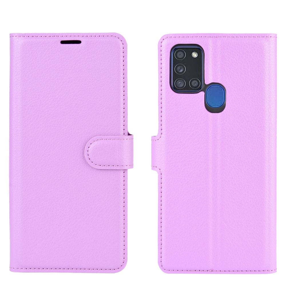 עבור Samsung Galaxy A21s כיסוי ארנק / ספר עשוי מעור בצבע סגול עם חריצים לכרטיסי אשראי