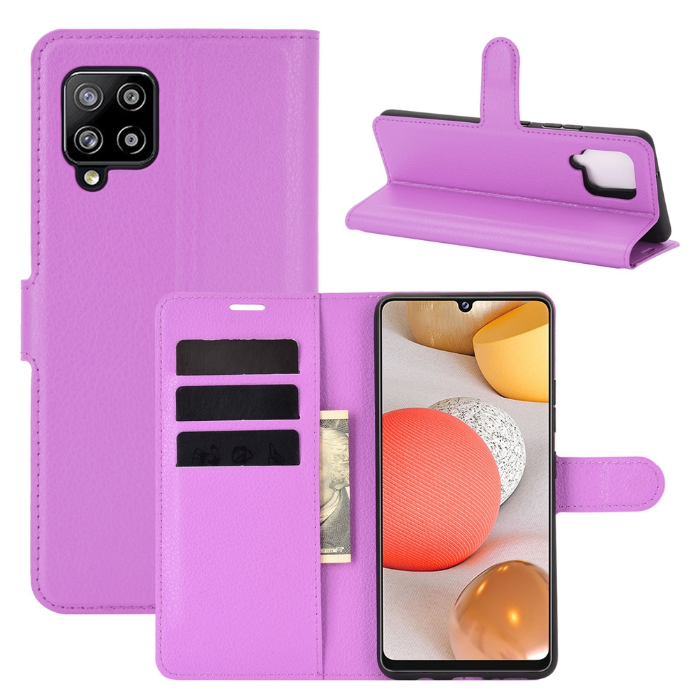 עבור Samsung Galaxy A42 5G כיסוי ארנק / ספר עשוי מעור בצבע סגול עם חריצים לכרטיסי אשראי