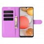 עבור Samsung Galaxy A42 5G כיסוי ארנק / ספר עשוי מעור בצבע סגול עם חריצים לכרטיסי אשראי