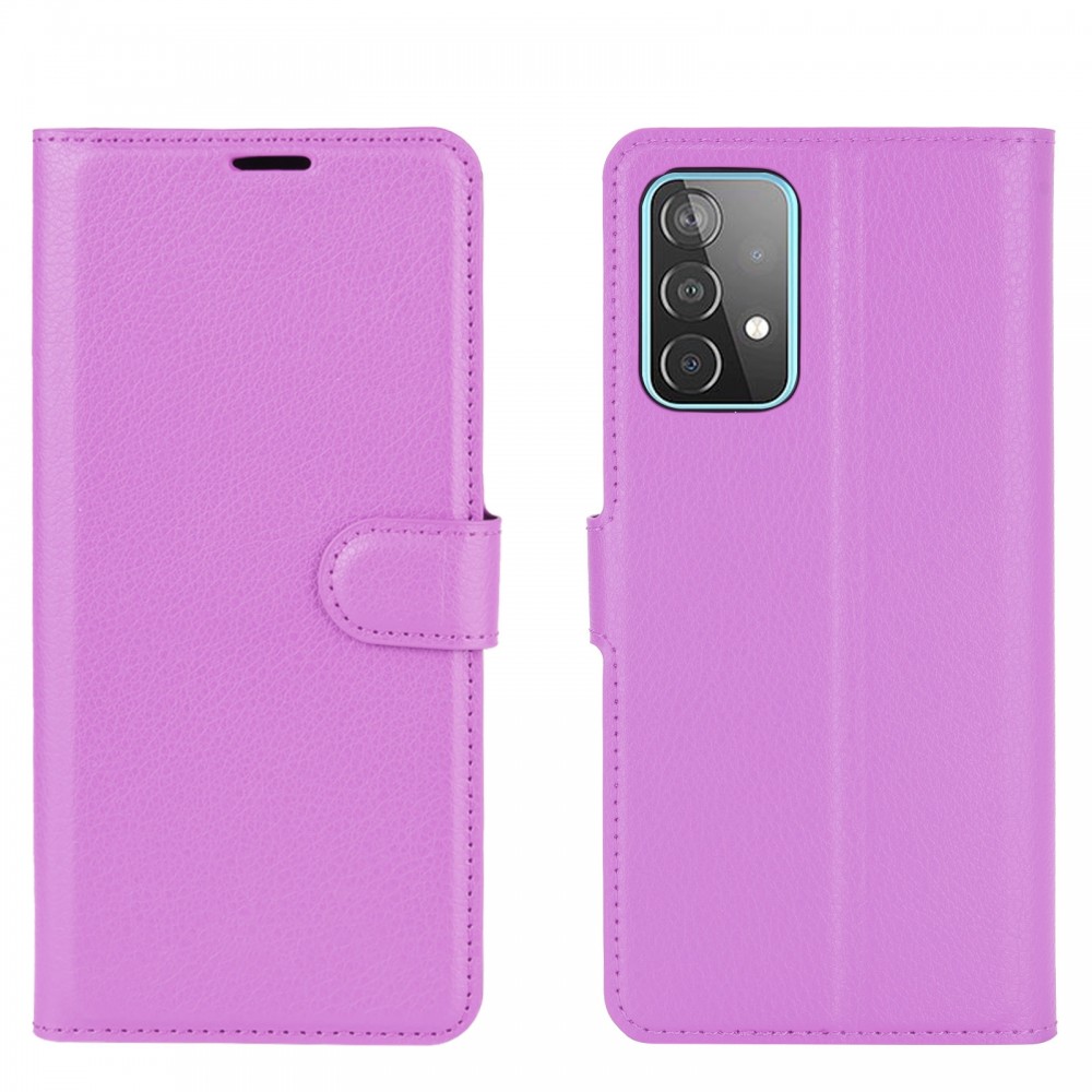 עבור Samsung Galaxy A52 5G כיסוי ארנק / ספר עשוי מעור בצבע סגול עם חריצים לכרטיסי אשראי
