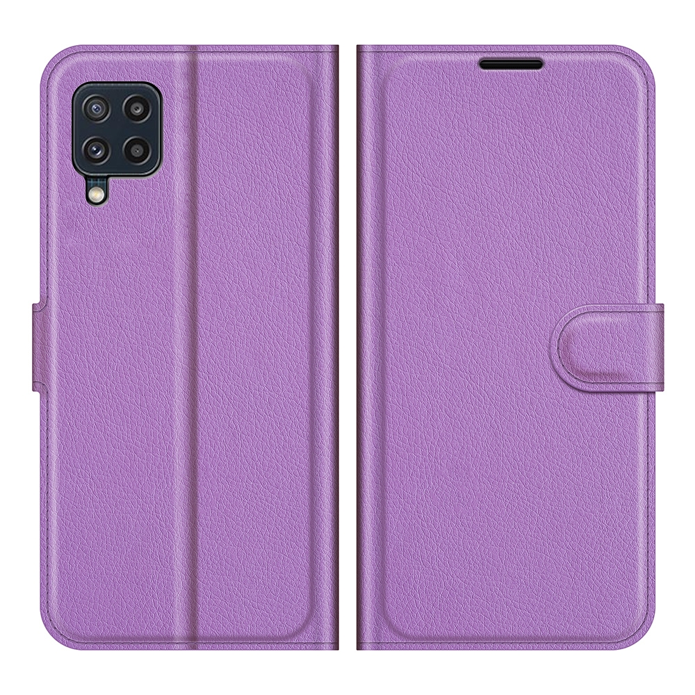 עבור Samsung Galaxy M32 כיסוי ארנק / ספר עשוי מעור בצבע סגול עם חריצים לכרטיסי אשראי