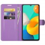 עבור Samsung Galaxy M32 כיסוי ארנק / ספר עשוי מעור בצבע סגול עם חריצים לכרטיסי אשראי