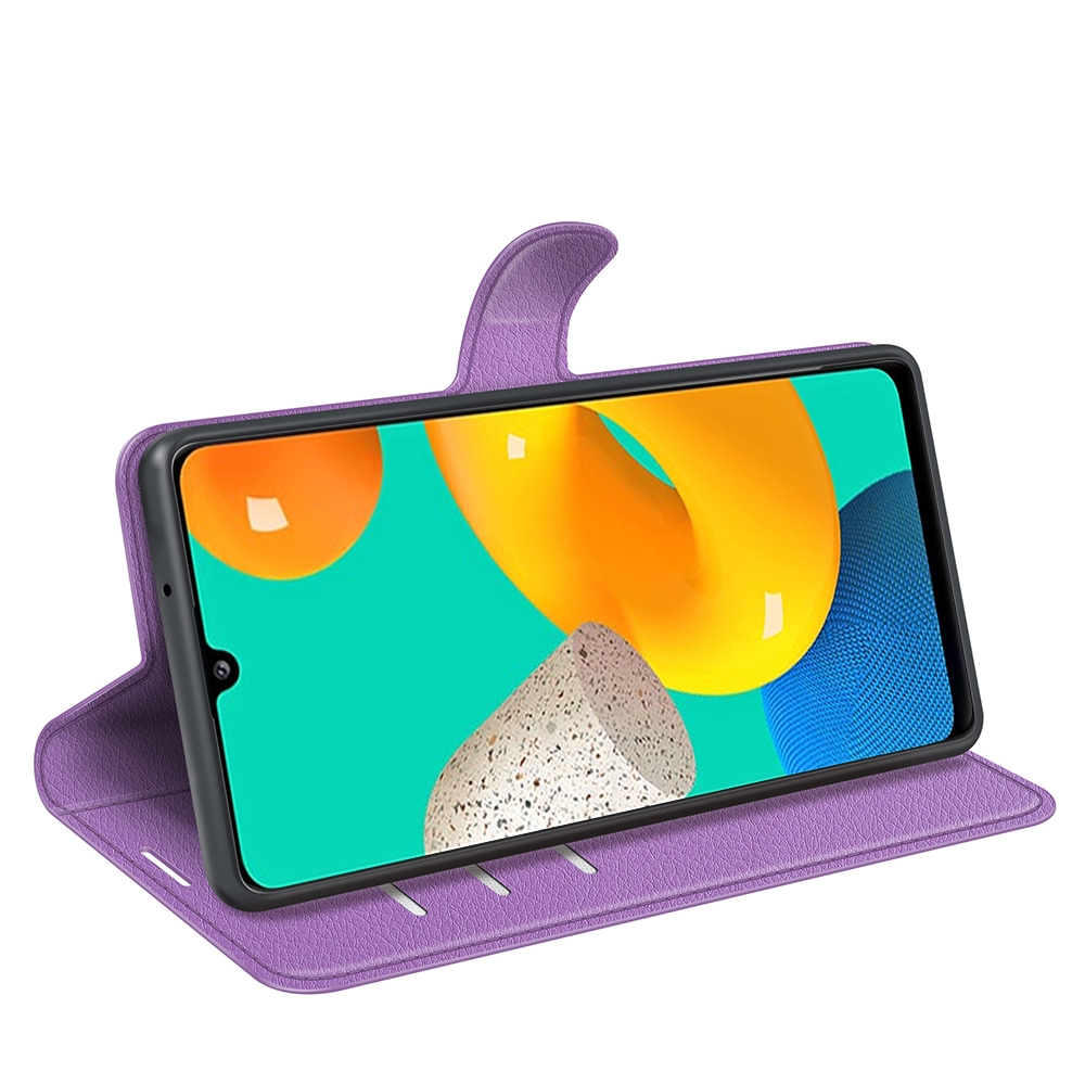 עבור Samsung Galaxy M32 כיסוי ארנק / ספר עשוי מעור בצבע סגול עם חריצים לכרטיסי אשראי