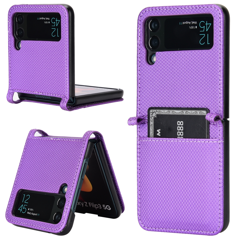 עבור Samsung Galaxy Z Flip3 5G כיסוי ארנק / ספר עשוי מעור בצבע סגול עם חריצים לכרטיסי אשראי