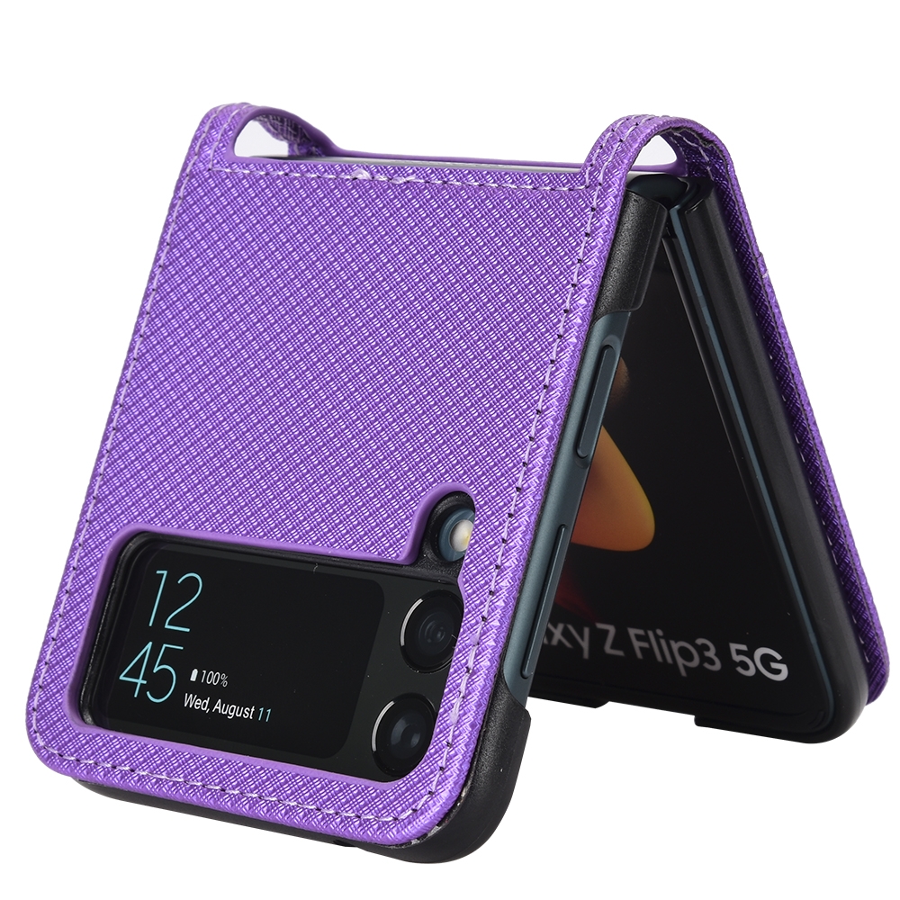עבור Samsung Galaxy Z Flip3 5G כיסוי ארנק / ספר עשוי מעור בצבע סגול עם חריצים לכרטיסי אשראי