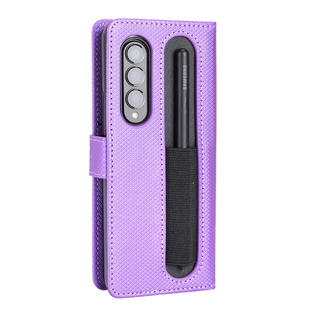 עבור Samsung Galaxy Z Fold3 5G כיסוי ארנק / ספר עשוי מעור בצבע סגול עם חריצים לכרטיסי אשראי