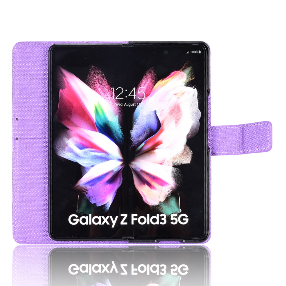 עבור Samsung Galaxy Z Fold3 5G כיסוי ארנק / ספר עשוי מעור בצבע סגול עם חריצים לכרטיסי אשראי