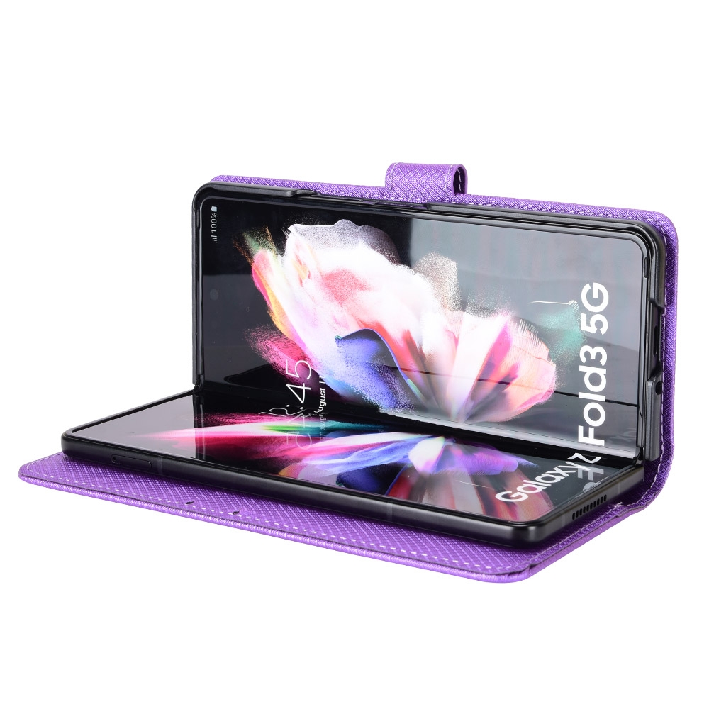 עבור Samsung Galaxy Z Fold3 5G כיסוי ארנק / ספר עשוי מעור בצבע סגול עם חריצים לכרטיסי אשראי