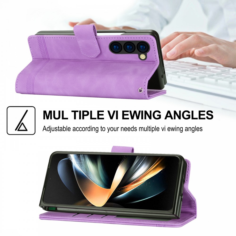 עבור Samsung Galaxy Z Fold5 כיסוי ארנק / ספר עשוי מעור בצבע סגול עם חריצים לכרטיסי אשראי