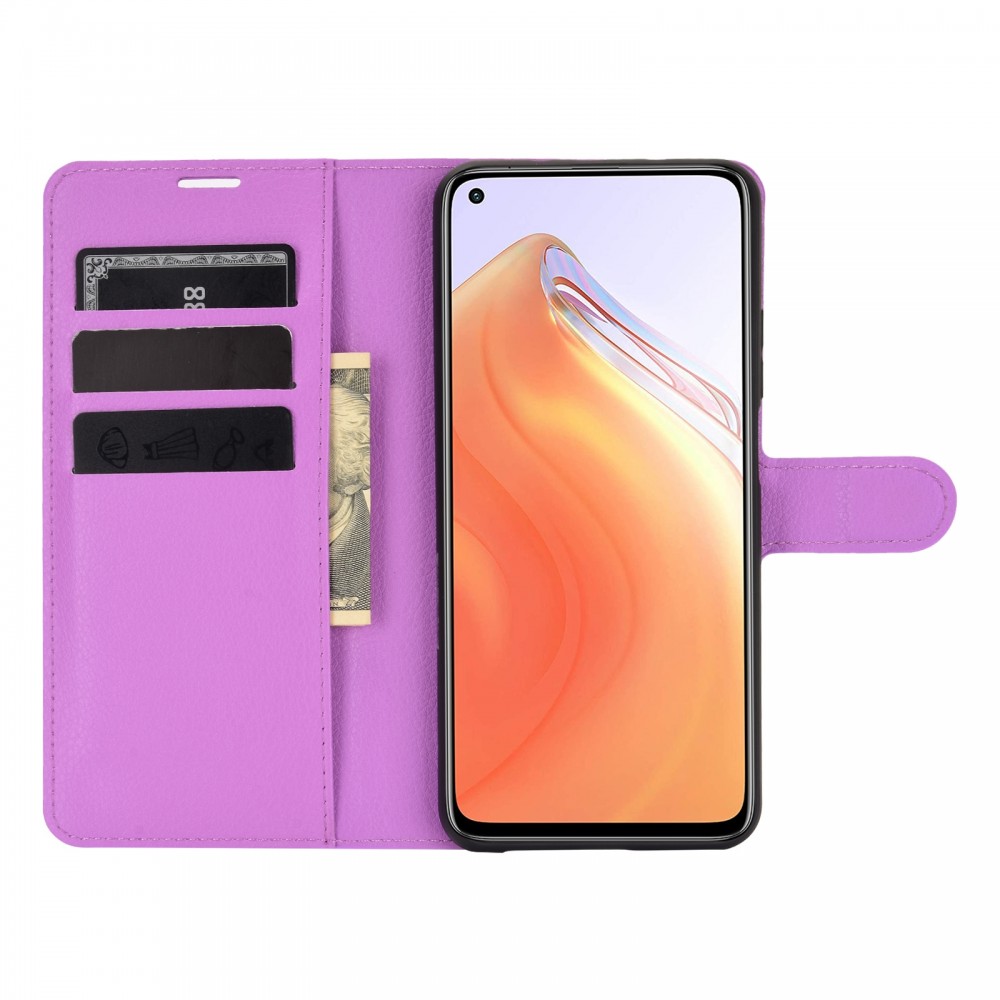 עבור Xiaomi Mi 10T 5G כיסוי ארנק / ספר עשוי מעור בצבע סגול עם חריצים לכרטיסי אשראי