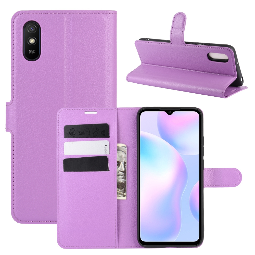 עבור Xiaomi Redmi 9A כיסוי ארנק / ספר עשוי מעור בצבע סגול עם חריצים לכרטיסי אשראי