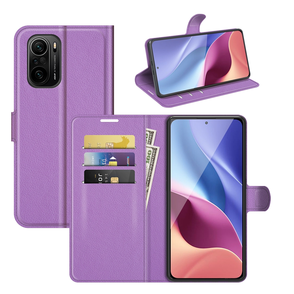 עבור Xiaomi Redmi K40 Pro כיסוי ארנק / ספר עשוי מעור בצבע סגול עם חריצים לכרטיסי אשראי
