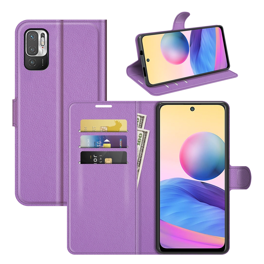 עבור Xiaomi Redmi Note 10 5G כיסוי ארנק / ספר עשוי מעור בצבע סגול עם חריצים לכרטיסי אשראי