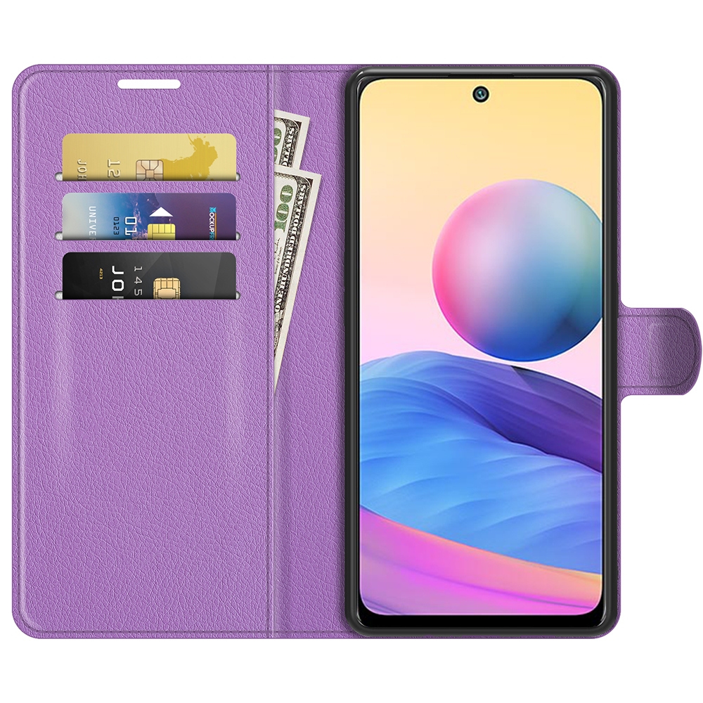 עבור Xiaomi Redmi Note 10 5G כיסוי ארנק / ספר עשוי מעור בצבע סגול עם חריצים לכרטיסי אשראי