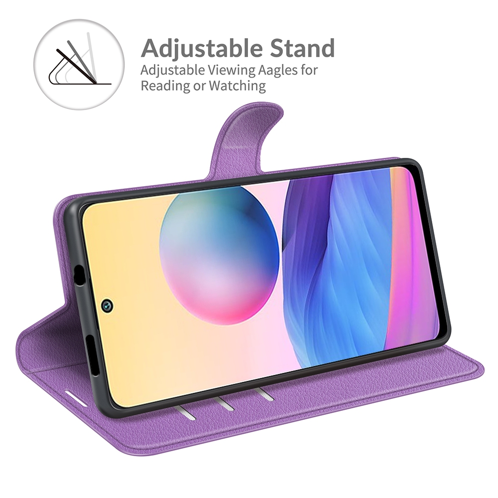 עבור Xiaomi Redmi Note 10 5G כיסוי ארנק / ספר עשוי מעור בצבע סגול עם חריצים לכרטיסי אשראי