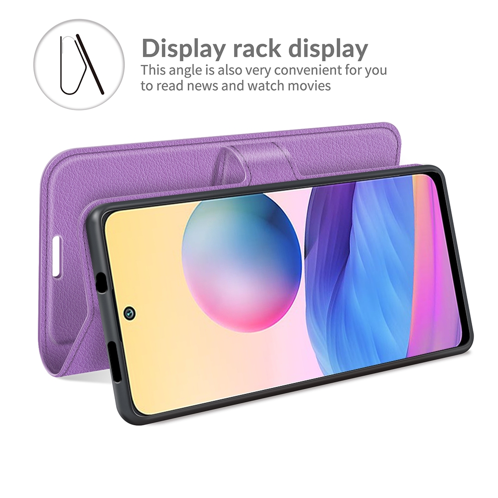 עבור Xiaomi Redmi Note 10 5G כיסוי ארנק / ספר עשוי מעור בצבע סגול עם חריצים לכרטיסי אשראי