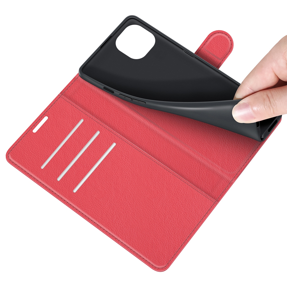 עבור Apple iPhone 13 כיסוי ארנק / ספר עשוי מעור בצבע אדום עם חריצים לכרטיסי אשראי