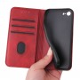 עבור Apple iPhone 7 כיסוי ארנק / ספר עשוי מעור בצבע אדום עם חריצים לכרטיסי אשראי