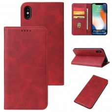 עבור Apple iPhone X כיסוי ארנק / ספר עשוי מעור בצבע אדום עם חריצים לכרטיסי אשראי
