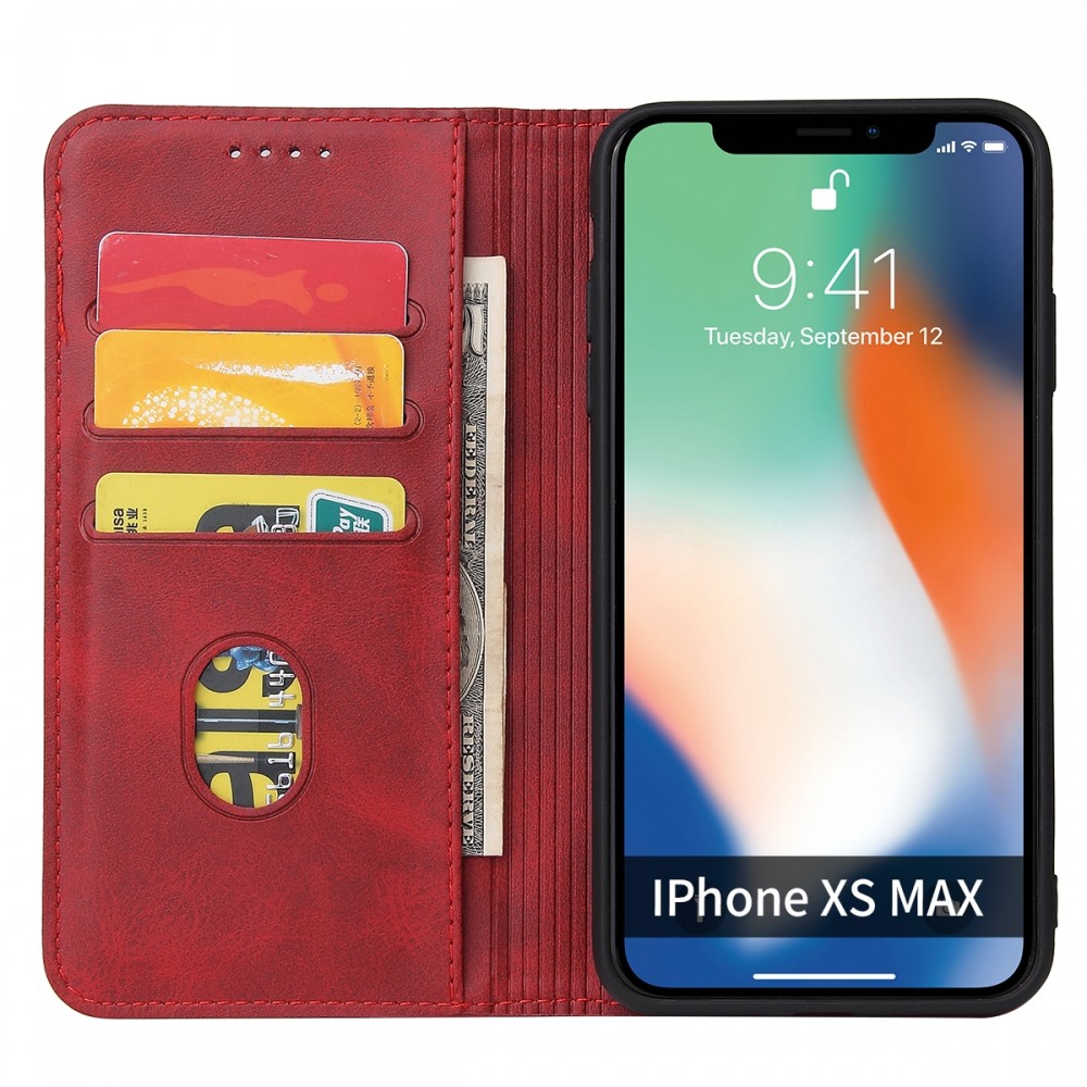 עבור Apple iPhone X כיסוי ארנק / ספר עשוי מעור בצבע אדום עם חריצים לכרטיסי אשראי