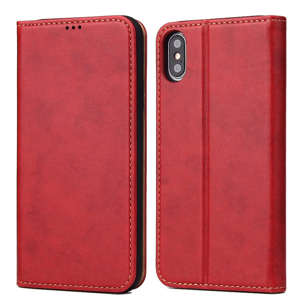 עבור Apple iPhone XS Max כיסוי ארנק / ספר עשוי מעור בצבע אדום עם חריצים לכרטיסי אשראי