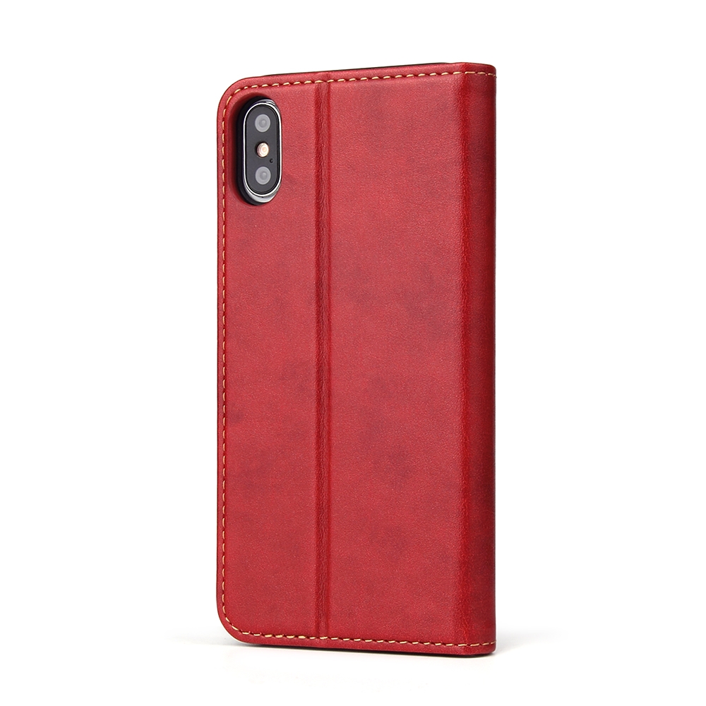 עבור Apple iPhone XS Max כיסוי ארנק / ספר עשוי מעור בצבע אדום עם חריצים לכרטיסי אשראי