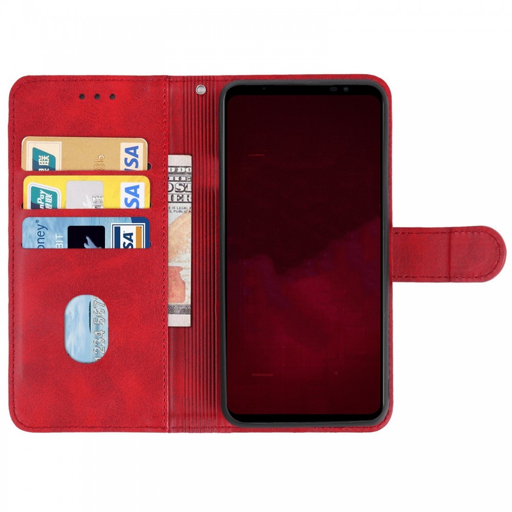 עבור Asus ROG Phone 6 כיסוי ארנק / ספר עשוי מעור בצבע אדום עם חריצים לכרטיסי אשראי