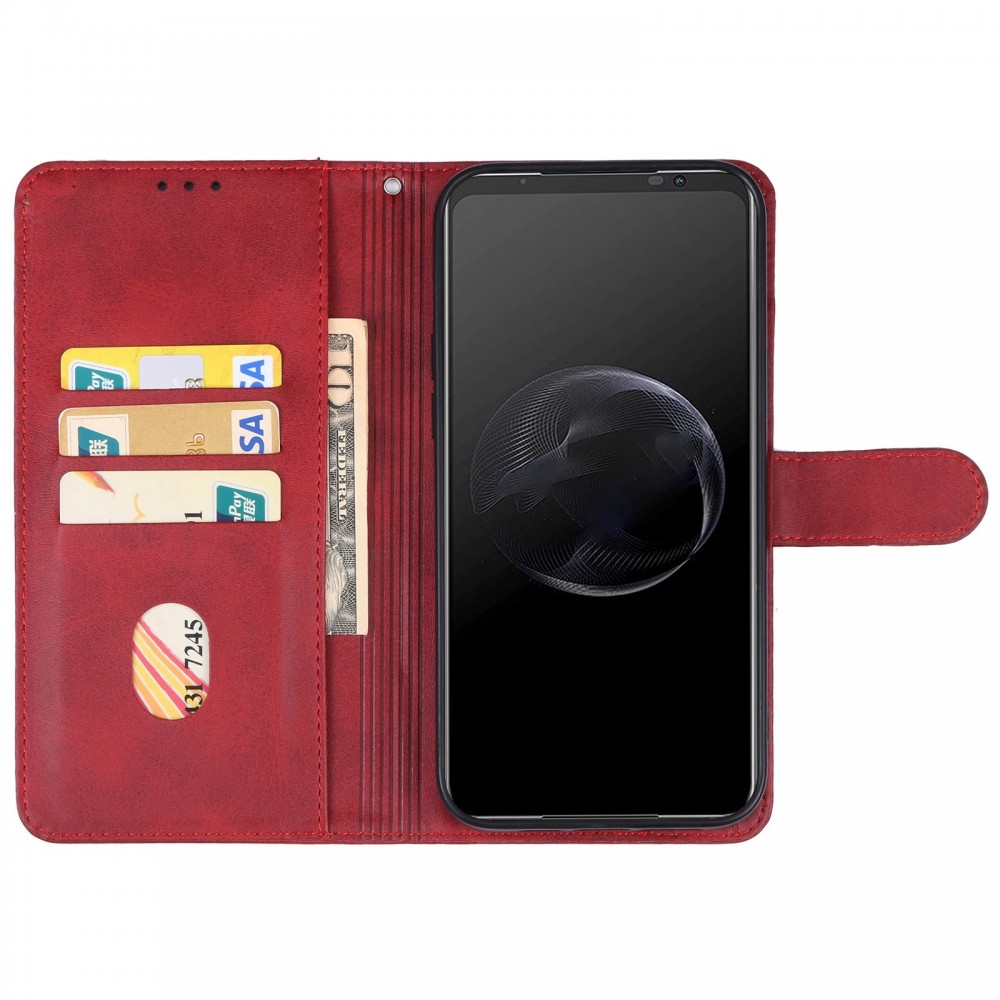 עבור Asus ROG Phone 7 כיסוי ארנק / ספר עשוי מעור בצבע אדום עם חריצים לכרטיסי אשראי