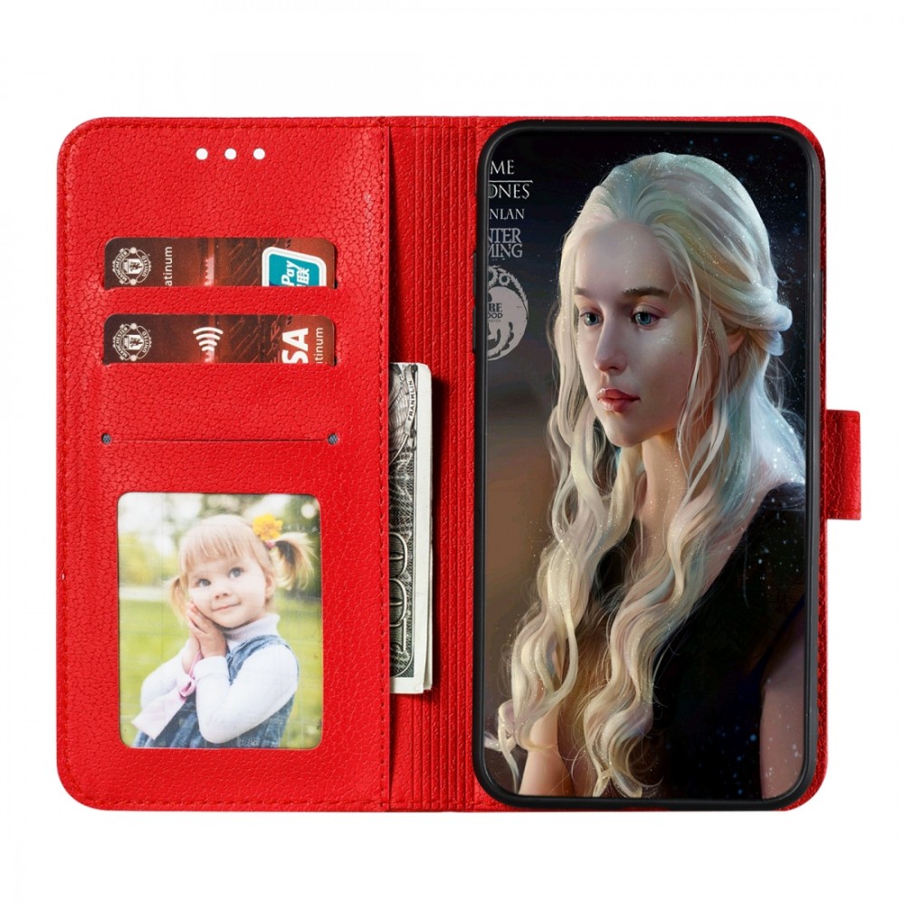 עבור Google Pixel 3 XL כיסוי ארנק / ספר עשוי מעור בצבע אדום עם חריצים לכרטיסי אשראי