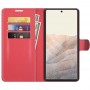 עבור Google Pixel 6 Pro כיסוי ארנק / ספר עשוי מעור בצבע אדום עם חריצים לכרטיסי אשראי