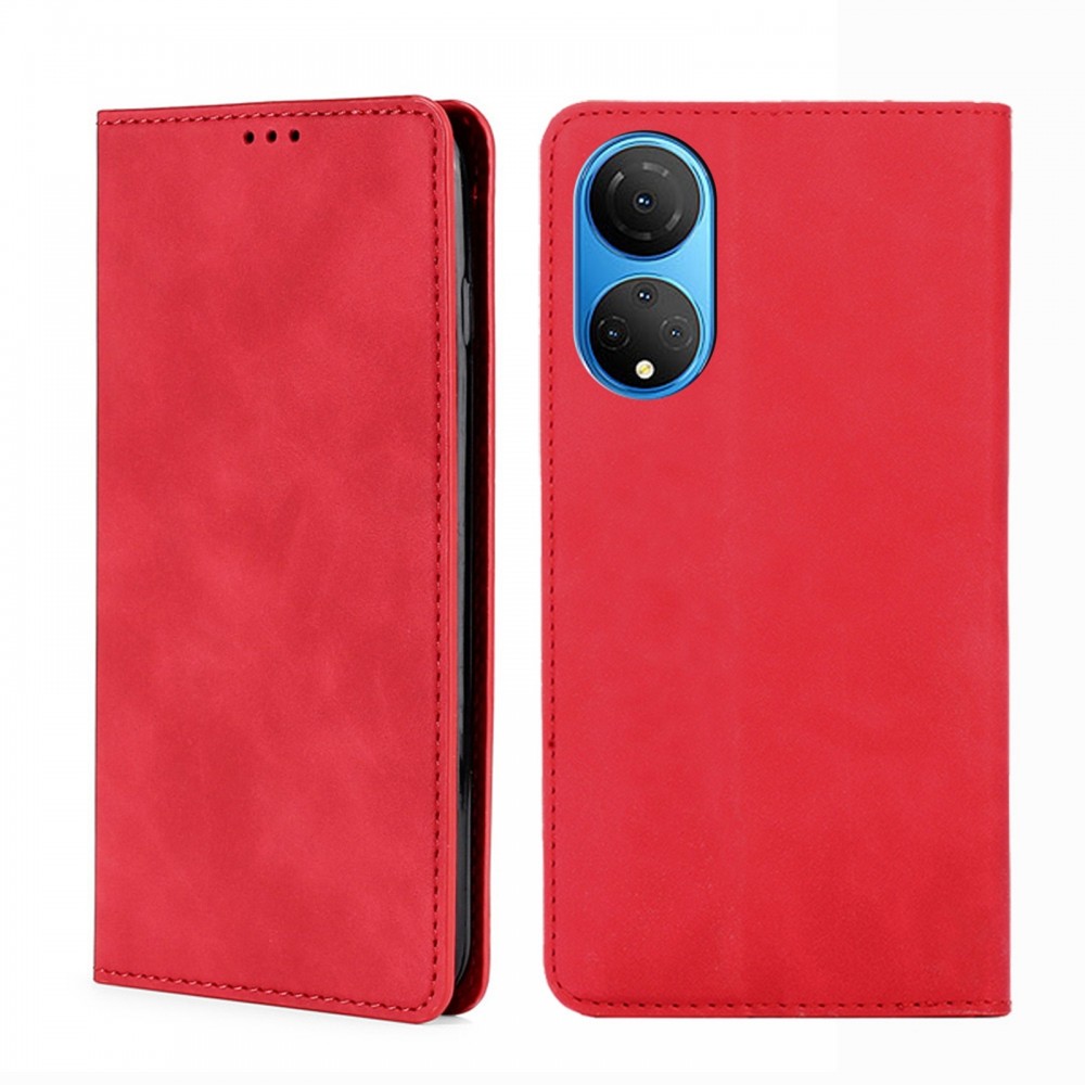 עבור Honor X7 כיסוי ארנק / ספר עשוי מעור בצבע אדום עם חריצים לכרטיסי אשראי