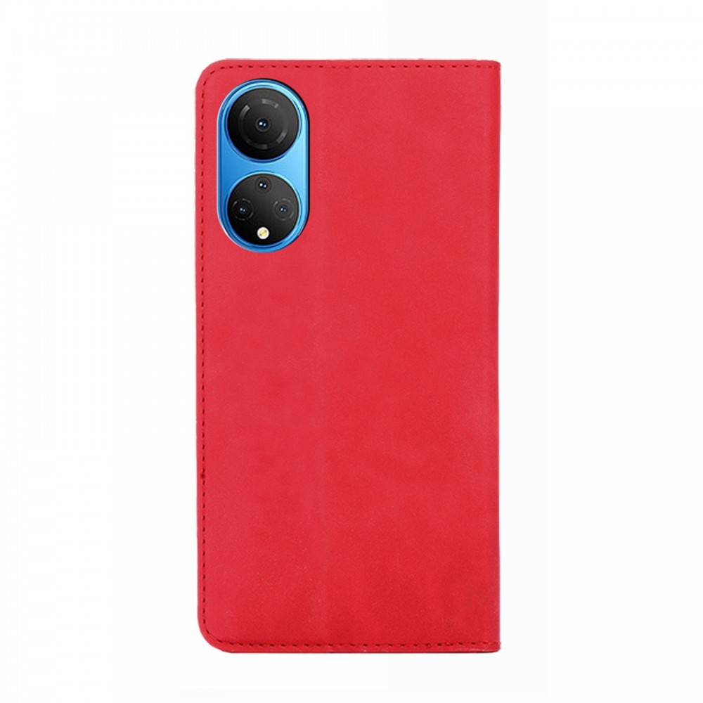 עבור Honor X7 כיסוי ארנק / ספר עשוי מעור בצבע אדום עם חריצים לכרטיסי אשראי