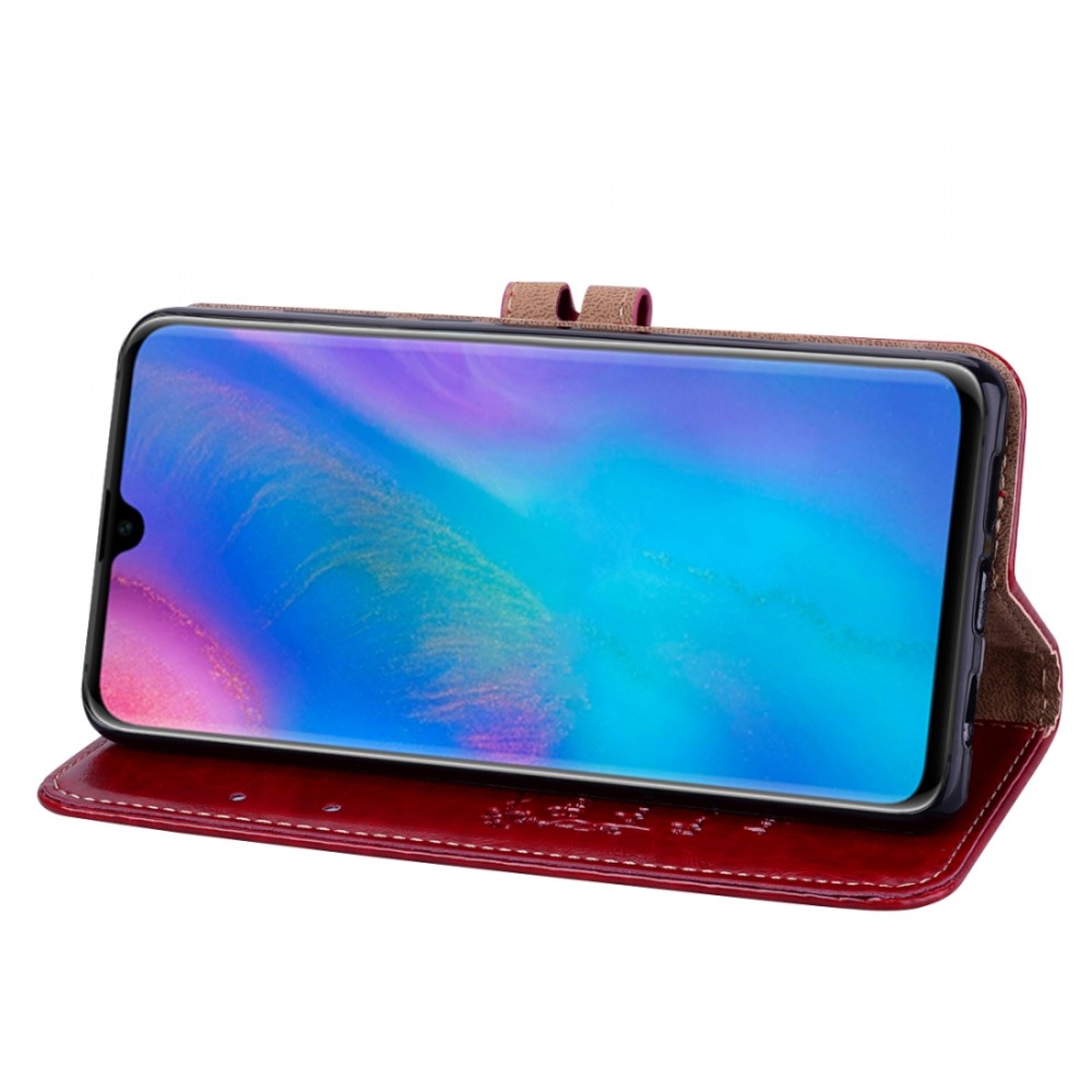 עבור Huawei P30 כיסוי ארנק / ספר עשוי מעור בצבע אדום עם חריצים לכרטיסי אשראי