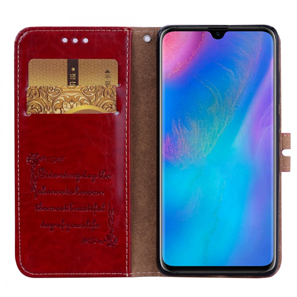 עבור Huawei P30 כיסוי ארנק / ספר עשוי מעור בצבע אדום עם חריצים לכרטיסי אשראי