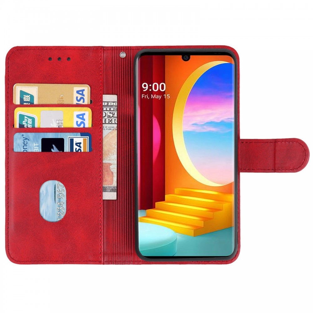 עבור LG Velvet כיסוי ארנק / ספר עשוי מעור בצבע אדום עם חריצים לכרטיסי אשראי