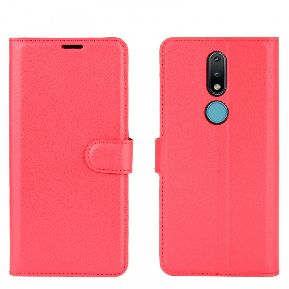 עבור Nokia 2.4 כיסוי ארנק / ספר עשוי מעור בצבע אדום עם חריצים לכרטיסי אשראי