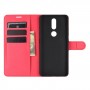 עבור Nokia 2.4 כיסוי ארנק / ספר עשוי מעור בצבע אדום עם חריצים לכרטיסי אשראי