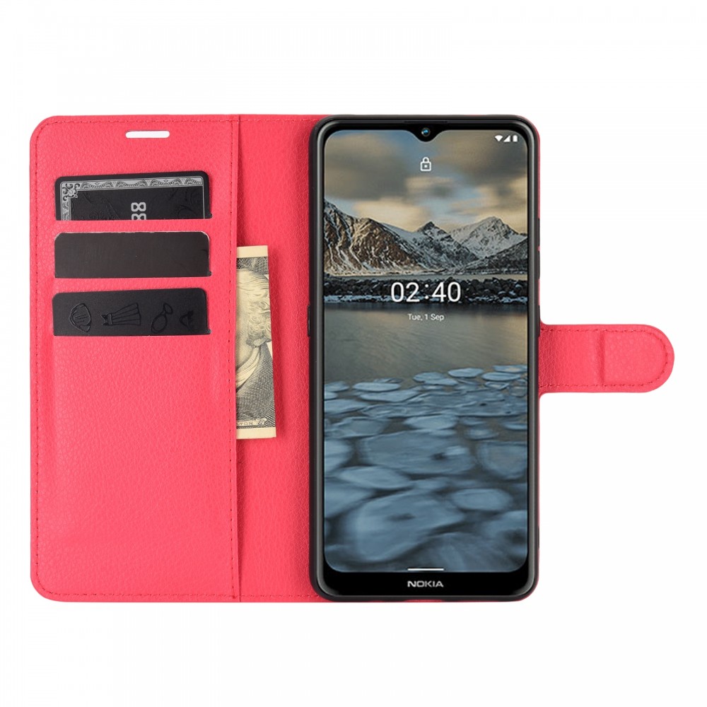 עבור Nokia 2.4 כיסוי ארנק / ספר עשוי מעור בצבע אדום עם חריצים לכרטיסי אשראי