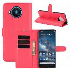עבור Nokia 8.3 5G כיסוי ארנק / ספר עשוי מעור בצבע אדום עם חריצים לכרטיסי אשראי