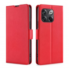עבור OnePlus 10T כיסוי ארנק / ספר עשוי מעור בצבע אדום עם חריצים לכרטיסי אשראי