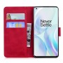 עבור OnePlus 8 כיסוי ארנק / ספר עשוי מעור בצבע אדום עם חריצים לכרטיסי אשראי
