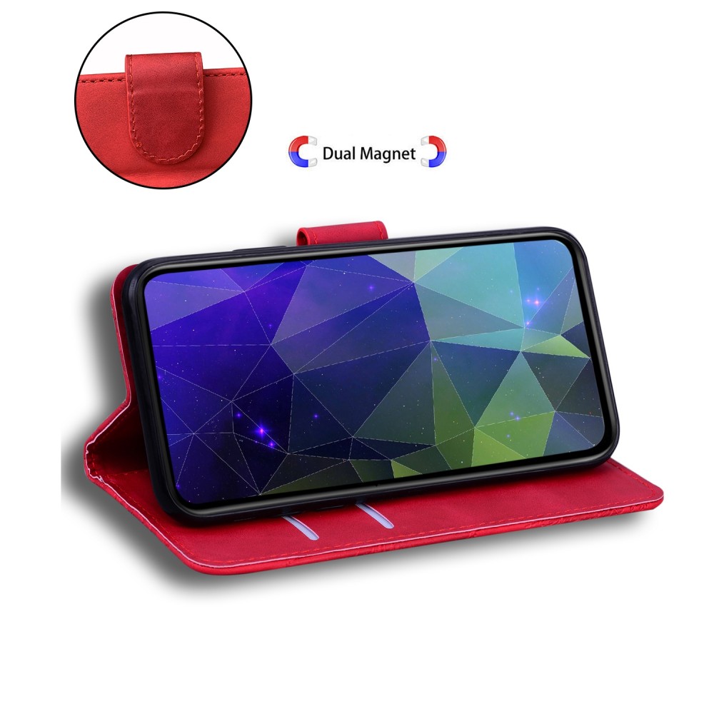 עבור OnePlus 8 כיסוי ארנק / ספר עשוי מעור בצבע אדום עם חריצים לכרטיסי אשראי