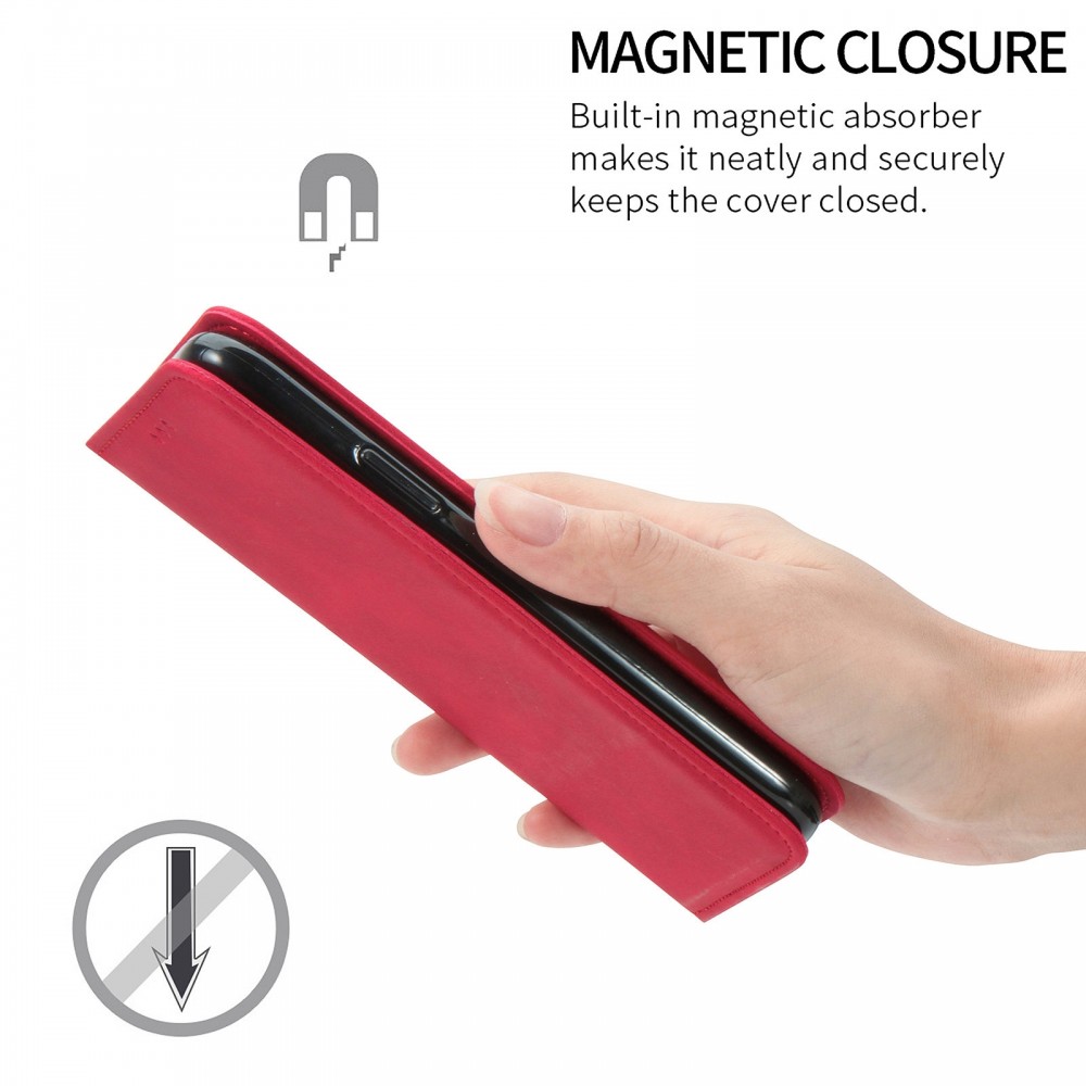 עבור OnePlus 8 Pro כיסוי ארנק / ספר עשוי מעור בצבע אדום עם חריצים לכרטיסי אשראי
