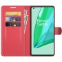 עבור OnePlus 9 Pro כיסוי ארנק / ספר עשוי מעור בצבע אדום עם חריצים לכרטיסי אשראי