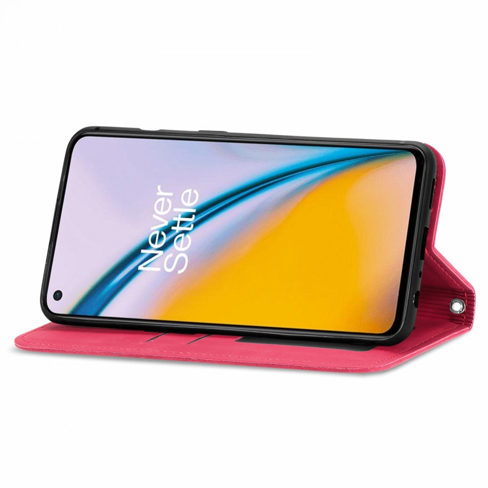 עבור OnePlus Nord 2 5G כיסוי ארנק / ספר עשוי מעור בצבע אדום עם חריצים לכרטיסי אשראי