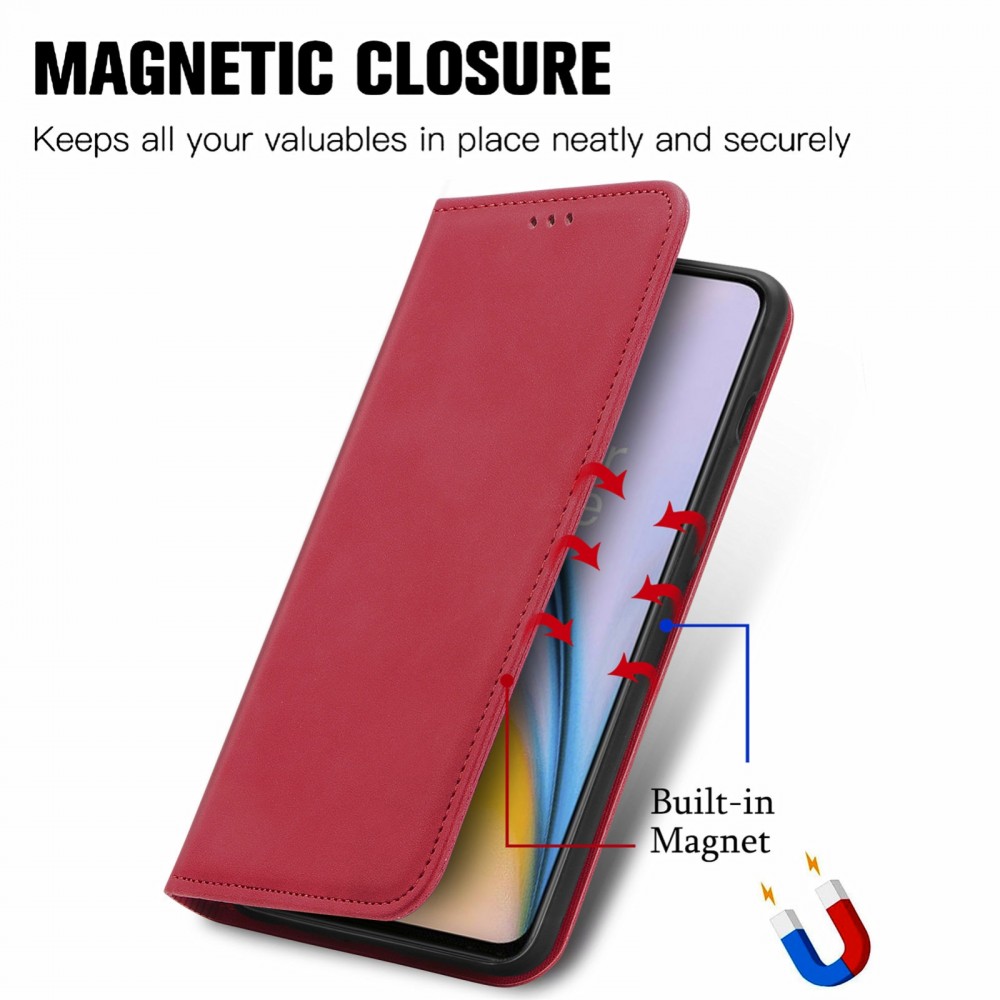 עבור OnePlus Nord 2 5G כיסוי ארנק / ספר עשוי מעור בצבע אדום עם חריצים לכרטיסי אשראי